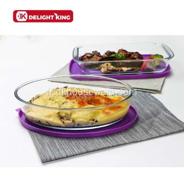 Plat de cuisson en verre haut borosilicate avec couvercle